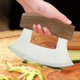 thumbnail image 2 of Ulu Alaskan Cutter made of stainless steel with ergonomic nonslip handle and wooden stand, 2 of 5
