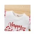 thumbnail image 4 of Toddler Girls Valentine's Day Outfits Short Sleeve Crew Neck T-Shirt Top+Heart Printed Strap Skirt+Headband, 4 of 7