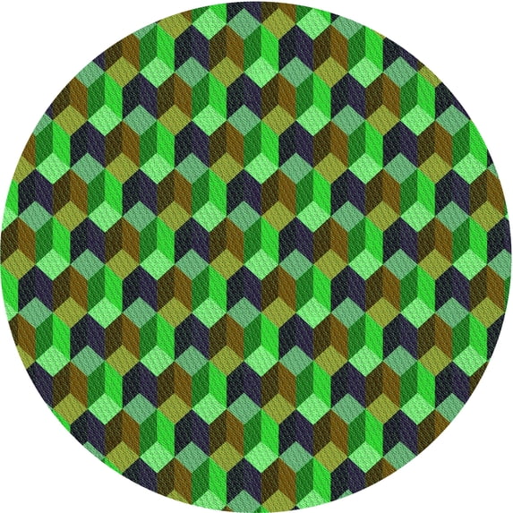 Ahgly Company Machine Washable Indoor Round Transitional LimeGreen Area Rugs, 4' Round