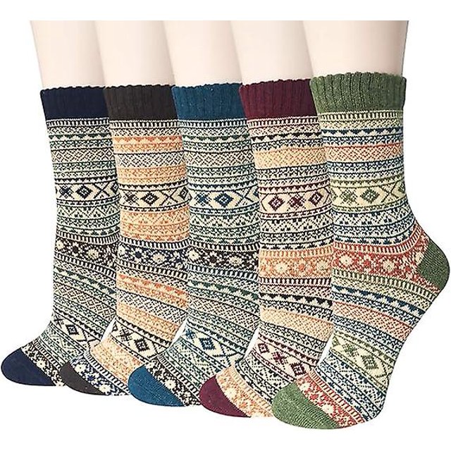 5 pares de calcetines de lana para mujer Calcetines de punto grueso Vintage de invierno cálidos y acogedores Regalos