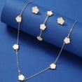 thumbnail image 4 of Conjunto de tres piezas de pendientes y pulsera de trébol de cinco hojas con flor de cinco pétalos de la suerte para mujer, accesorios elegantes, joyería de fiesta, 4 of 5