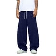 thumbnail image 2 of Men's Baggy Sweatpants Fashion Casual Wide Leg Sweat Pants Lightweight Comfy Regular Fit Solid Color Sweatpants with Pockets Dark Blue S, 2 of 6