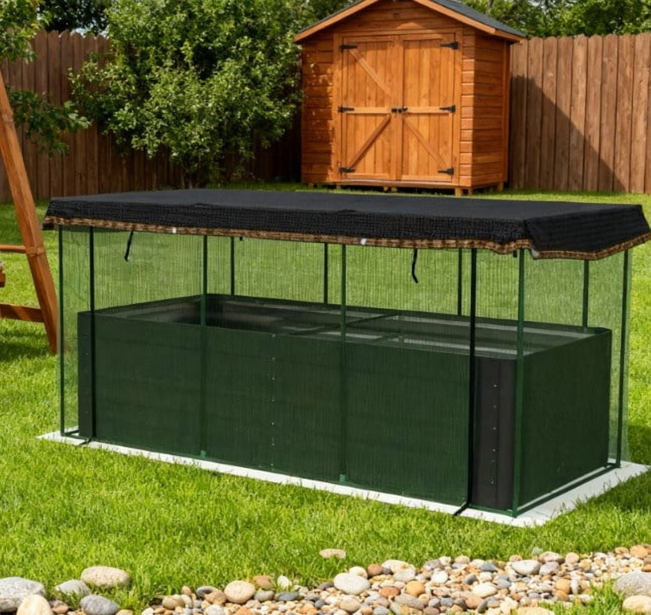 Raised Garden Bed, Galvanized Steel Planter Box with Crop Cage and Shade Cloth