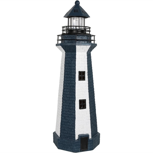 Sunnydaze Outdoor Backyard Garden Nautical Lighthouse Solar LED Pathlight Statue Figurine - 36" - Blue Stripe