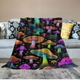 thumbnail image 2 of ONETECH  Ultra Soft Cute Mushroom Blanket,Hippie Neon Colorful Mushrooms on Black Flannel Blanket,Lightweight Fuzzy Throw Blanket for Couch,Living Room,Travel for All Seasons, 2 of 6