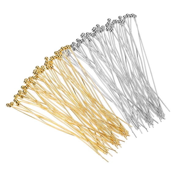 Uxcell 200Pcs Plated Ball Head Pins 24 Gauge 50mm Wire Head Pins Brass Ball Head Pins End Head Pins for Jewelry Making, Silver and Gold