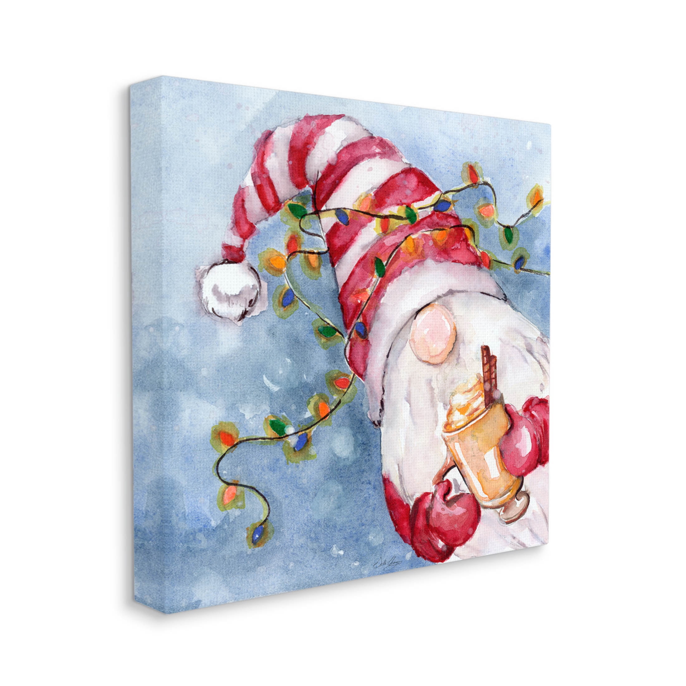 Stupell Industries Santa Gnome Holiday Lights Graphic Art Gallery Wrapped Canvas Print Wall Art, Design by Stella Chang