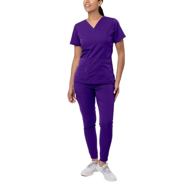 Adar Pro Flawless Plus Ensemble de Vêtements Médicaux pour Femmes - Haut Col en V Surélevé & Pantalon de Jogging - P9600 - Raisin - S