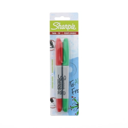 Sharpie Twin Tip Permanent Markers Set, Green & Red