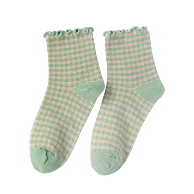 TINZ Ladies' Cute Ruffled Frilled Striped Color Blocked Knitted Support Stockings for Women Compression Romper with Choker Large Fishnets Woman Stockings Girls Thigh High Plain Top Stockings