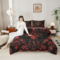 thumbnail image 4 of Manfei Bohemian Damask Comforter Sets Queen Size, Black Red Comforters & Duvets, Victorian Flower Bedding Queen Comforter Set, Breathable Bedroom Decoration, 3-Piece Reversible, 4 of 8