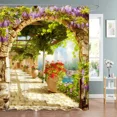 thumbnail image 2 of Fence Flowers Shower Curtains Blue Window Nature Floral Plants Scenery Modern Garden Wall Hanging Home Bathroom r with, 2 of 7