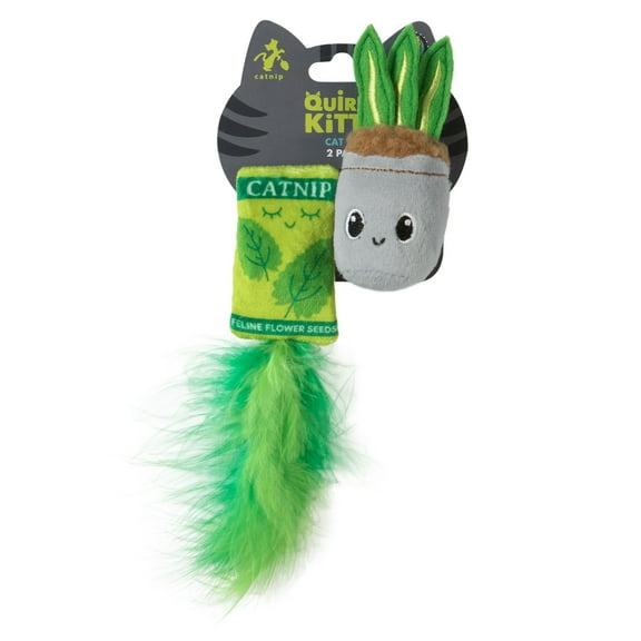 Quirky Kitty House Plant Catnip Interactive Plush Cat Toy, Multicolor, Pack of 2