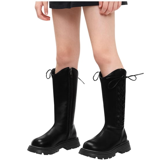 Owordtank Girls Cowboy Boots Mid Calf Western Boots with Back Zipper, Low Heel Fashion Boot for Fall Winter