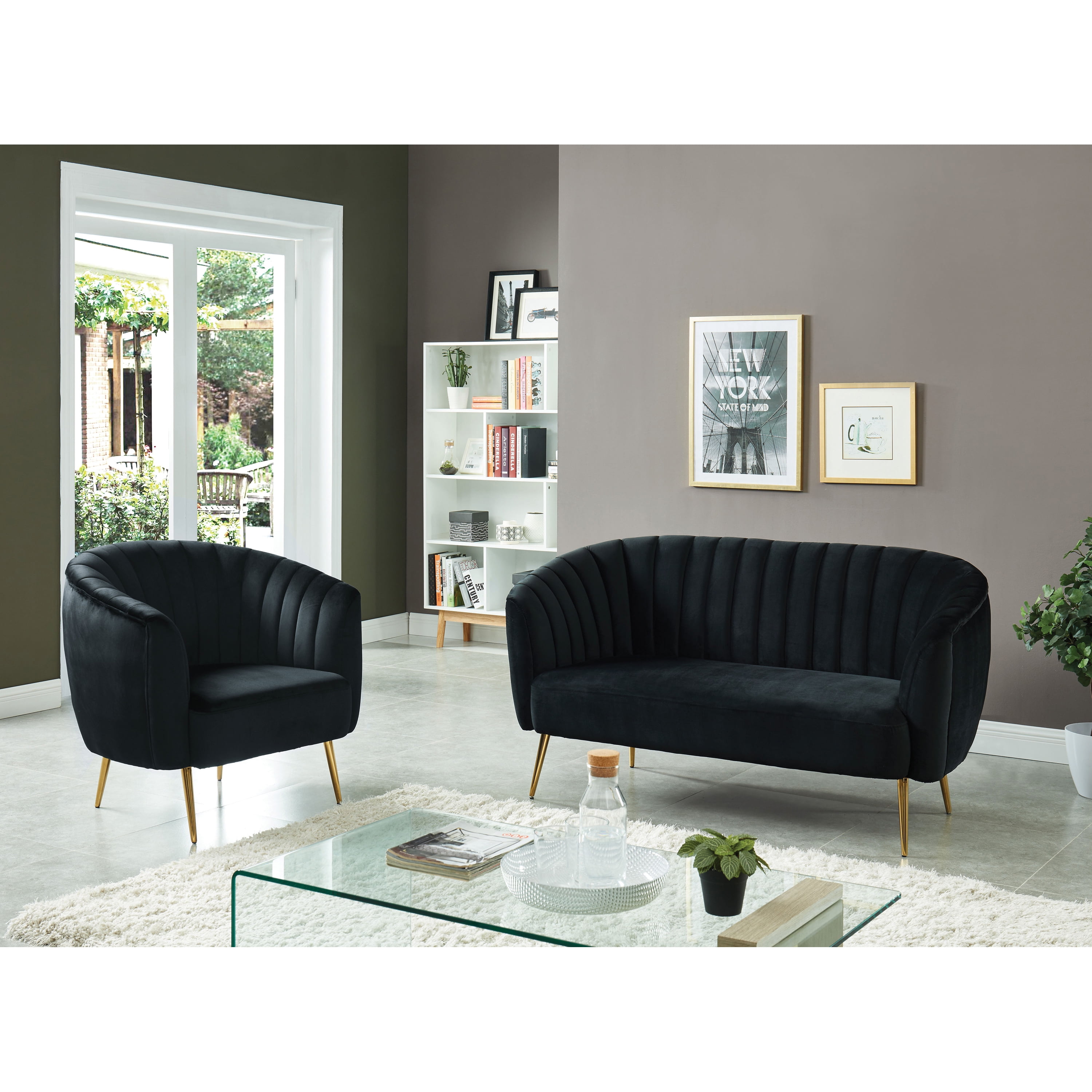 Darque Contemporary Flannelette Shell-Tufted Upholstered Chair, Black