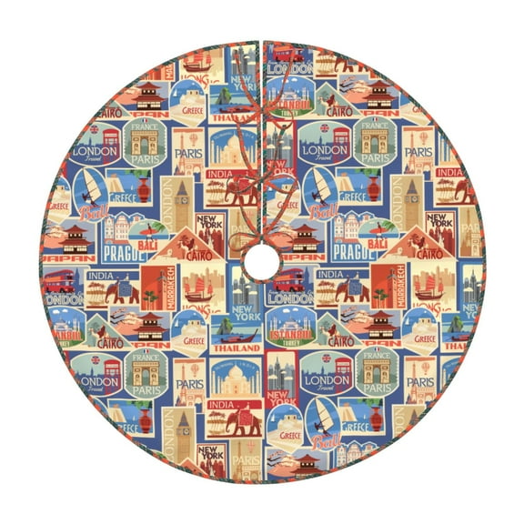 Defioc Set Of Travel Vintage for Christmas Tree Skirt Snowman Xmas Tree Skirt Farmhouse Christmas Decorations Tree Mat for Holiday Party Decor-30"