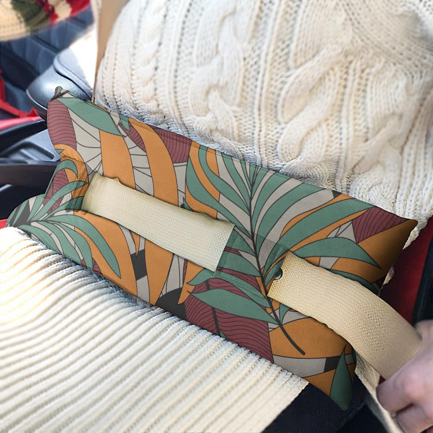 Tropical Leaf Seat Belt Cushion for Surgery - Hawaiian Floral Post Mastectomy Pillow - Comfortable Heart Surgery Recovery Cushion with Palm Inspired Print