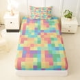 thumbnail image 3 of Erosebridal Colorful Plaid Grid Twin Sheet Sets for Girls, Pixelated Theme Miner Game Bedding, 1 Flat Sheet, 1 Fitted Sheet and 1 Pillowcase, 3 of 5