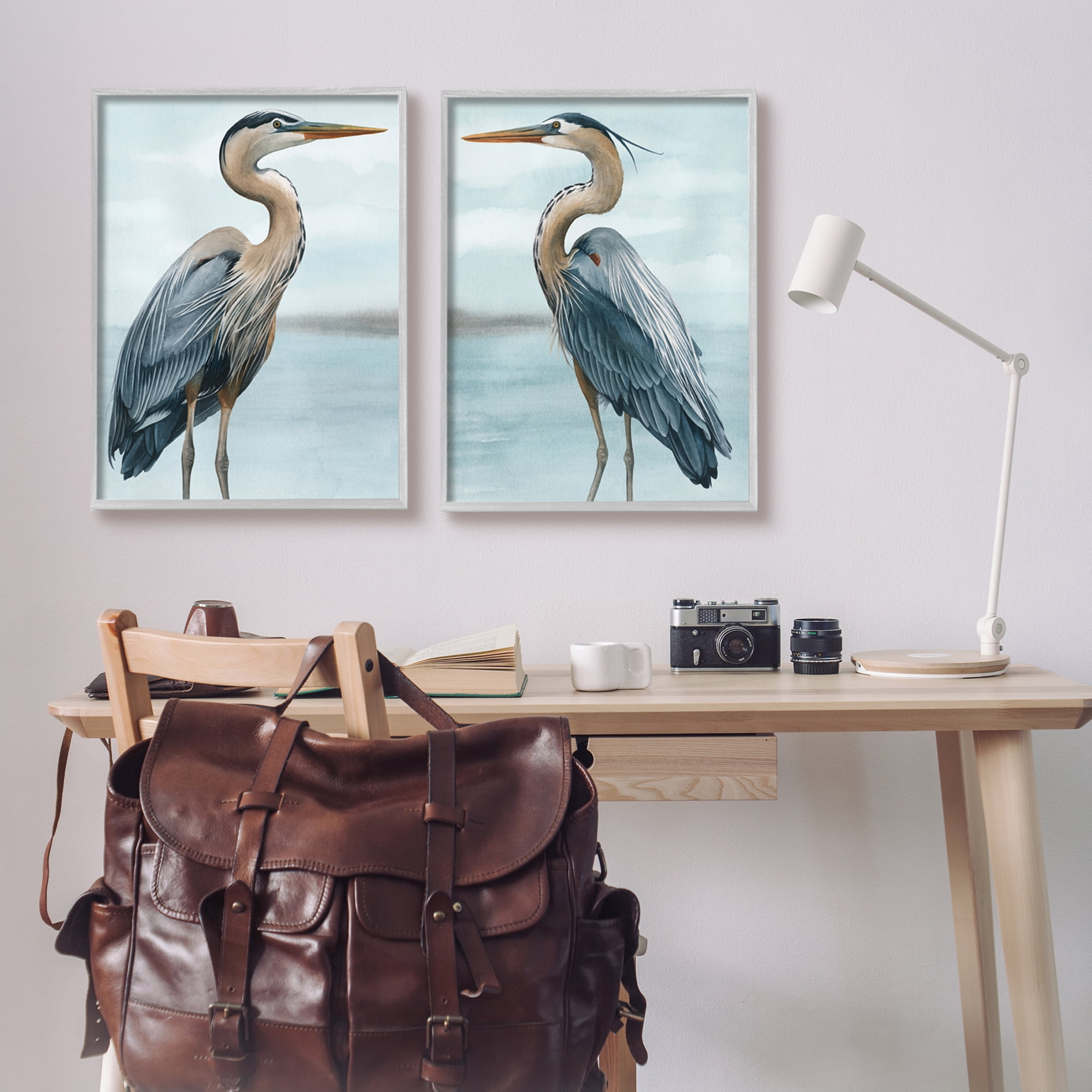 Stupell Industries Detailed Heron Bird Duo Animals & Insects Painting Gray Framed Art Print Wall Art, 24 x 30, Set of 2