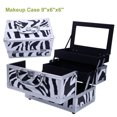 thumbnail image 1 of Makeup Box Train Case Large Storage Capacity Portable Travel Cosmetic Organizer with Compartments and 2-Tier Trays with Mirror, Lockable with Keys - Zebra, 1 of 9
