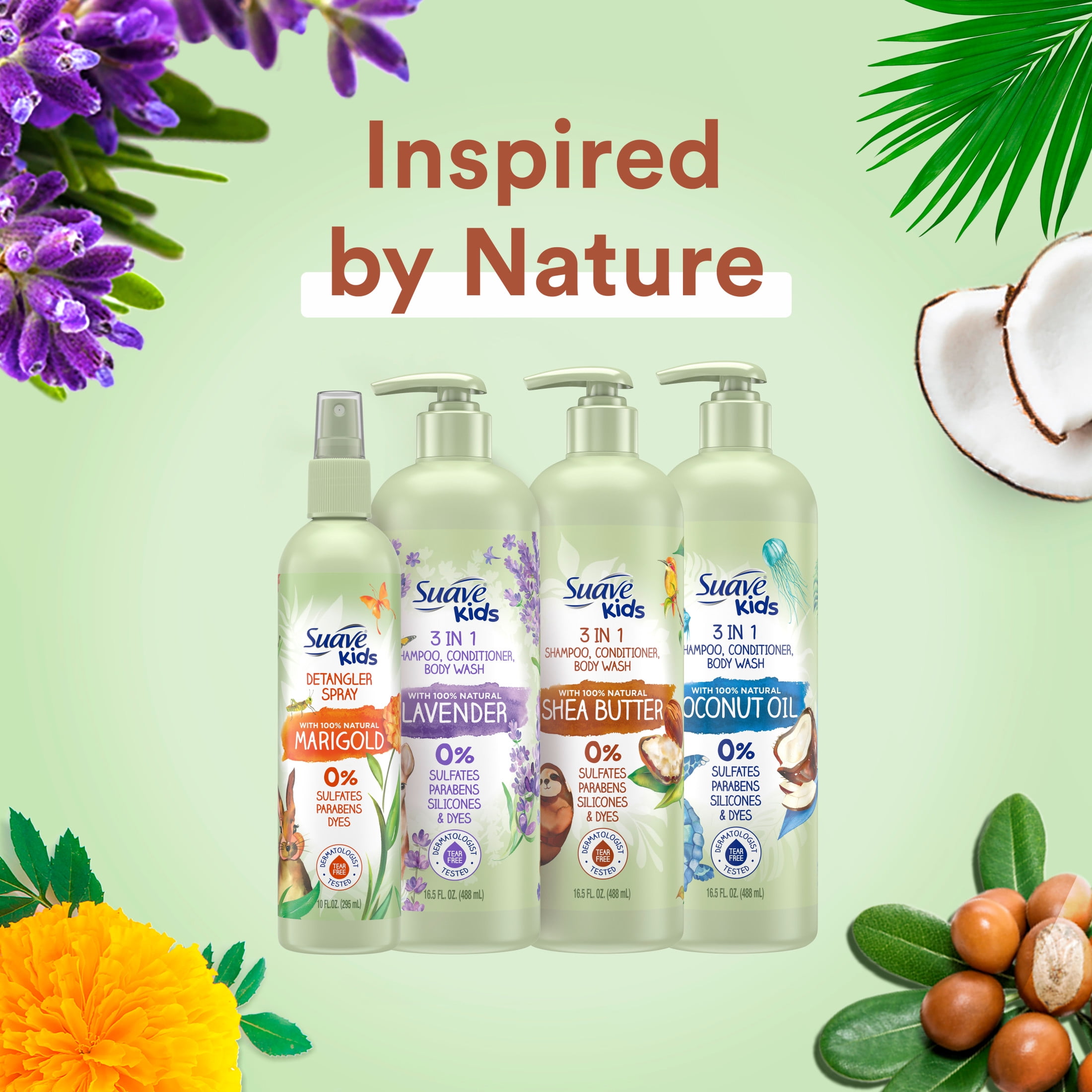 Suave Kids Naturals 3-in-1 Shampoo Conditioner & Body Wash with Shea Butter, No Tears, 16.5 oz
