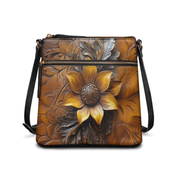 Kuiaobaty Sunflower Print Crossbody Bag for Women, Waterproof Vegan Leather Shoulder Handbag with Adjustable Strap, Medium Size Sturdy Sling Purse Crossbody for Travel & Shopping