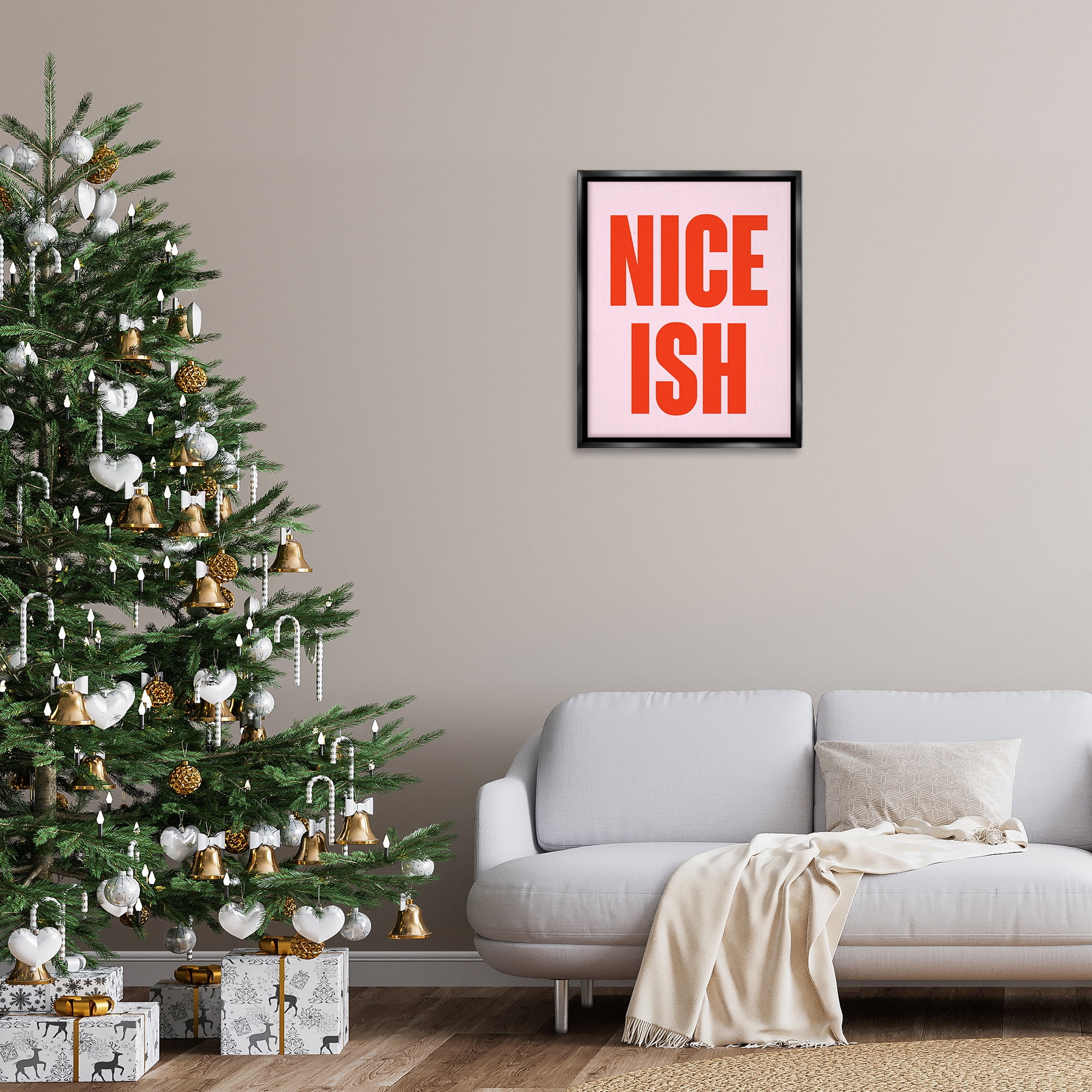 Stupell Industries Nice Ish Red & Pink Holiday Painting Black Floater Framed Canvas Art Print Wall Art, 25 x 31
