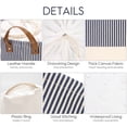 thumbnail image 4 of Sea Team Stripe Pattern Laundry Hamper Canvas Fabric Laundry Basket Collapsible Storage Bin with PU Leather Handles and Drawstring Closure, 19.7 by 15.7 inches, Waterproof Inner, Navy, 4 of 8