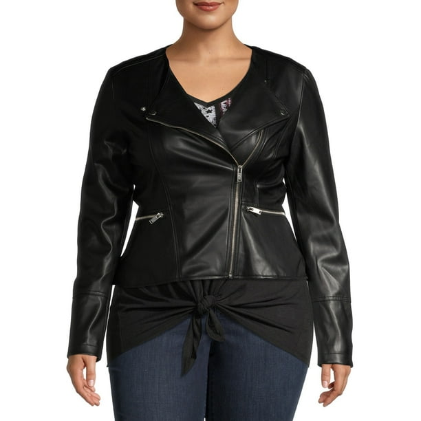 Mark Alan Women's Plus Size Vegan Leather Peplum Jacket - Walmart.com