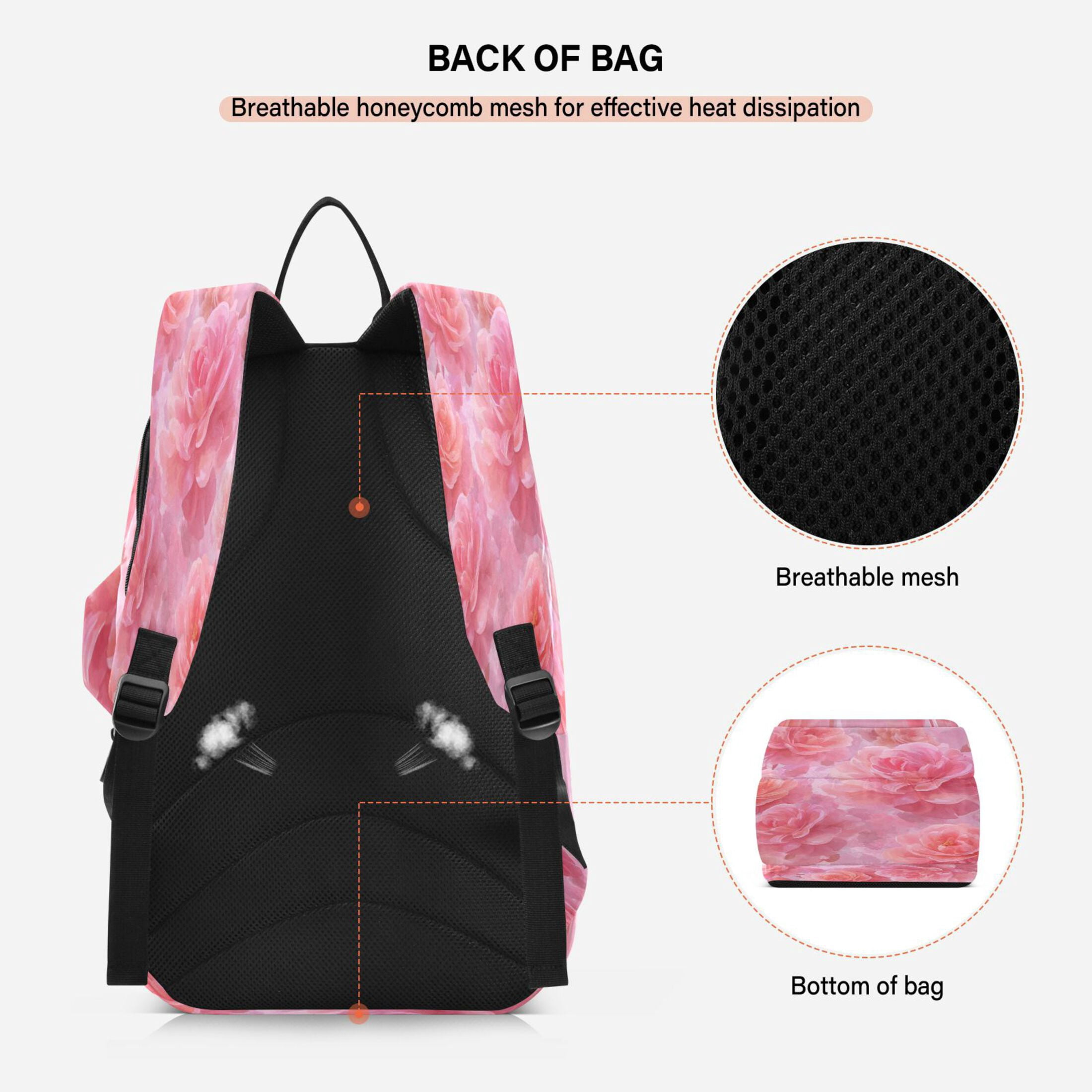 2 Racquet Holder Tennis Backpack Tennis Racket Covers Gym Bags Pale Pink Roses Pattern