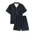 thumbnail image 2 of Bovxnpu Men Pajamas Sets Short Sleeve Button-Down Sleepwear Plaid Polka Lapel Short Sleeve Top & Shorts 2-Piece Casual Sleepwear, 2 of 3