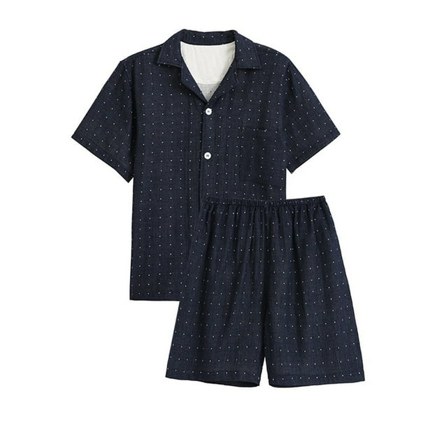 Pijamas de manga corta para hombre, ropa de casa informal, pantalones y cuello vuelto