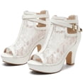 thumbnail image 4 of BLISSFUL STEP Women's Lace Peep Toe Platform Ankle Boots Chunky Heel Adjustable Buckle Strap Vintage Wedding Booties White 7, 4 of 7