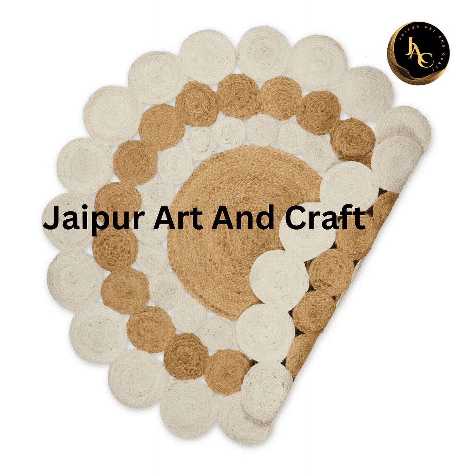 Jaipur Art And Craft Round Area Rug Natural Jute Hand Braided Multi Circle Design Brown, White Carpet (9x9 Sq Ft)