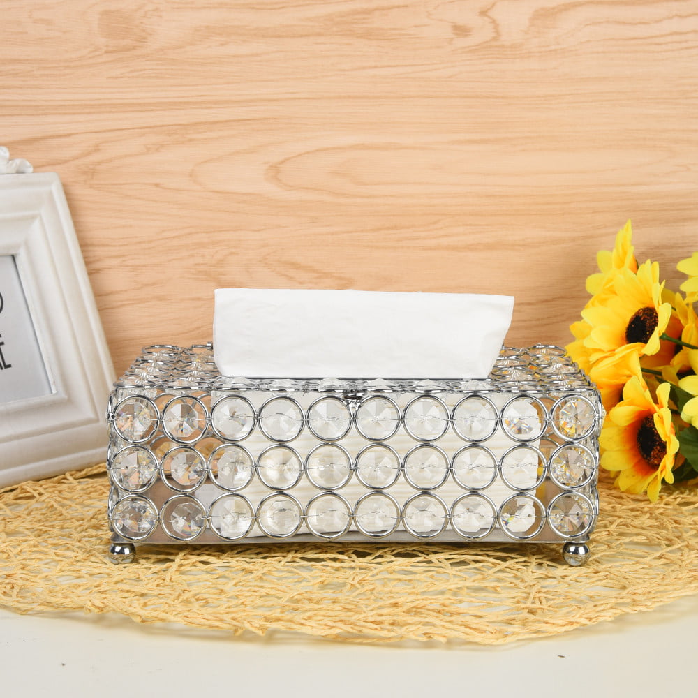 Luxury Handmade Round Crystal Tissue Box Tray 200pc Paper Towel Storage Case US