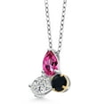 thumbnail image 2 of 925 Silver and 10K Yellow Gold Pure Pink Mystic Topaz and Lab Grown Diamond and Onyx Pendant Necklace for Women | 2.54 Cttw | Pear Shape 8X6MM | Oval 7X5MM | Round 5MM | with 18 inch Chain, 2 of 4