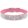 thumbnail image 2 of Dog collar with rhinestones, imitation leather, size XXS, pink, 2 of 4