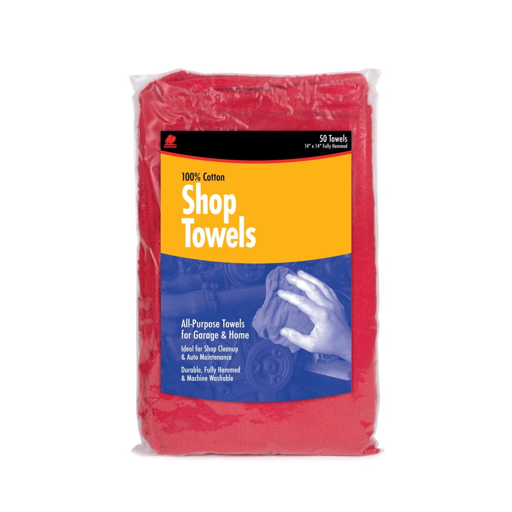 Buffalo 62017 Red Cotton Shop Towels 14" x 14", 50 Pack