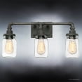 thumbnail image 2 of Urban Ambiance Luxury Industrial Bathroom Vanity Light, Medium Size: 11"H x 21.5"W, with Provincial Elements, Aged Pipe Design, Antique Black Finish and Clear Mason Jar, UQL2662, 2 of 8