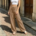 thumbnail image 4 of Vynhevius Women's Solid Pants Drawstring Elastic Waist Wide Leg Pockets Loose Casual Trousers, 4 of 6