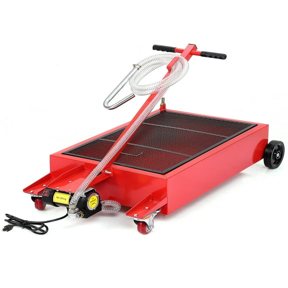 20 Gallon Electric Oil Drain Pan with 110V Pump & 8 Ft Hose, Low Profile & T Folding Handle Oil Drain Cart for Truck Cars SUVs,Red