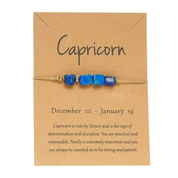 Fiudx Pulsera de Piedra de La Suerte, Temática de Constelaciones Vintage, Piedra Natural, Tarjeta Del Signo Del Zodíaco, Regalo Familiar, Buena Fortuna, Diseño Ajustable