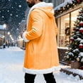 thumbnail image 6 of Unisex Red Leather Stylish Long Coat Christmas Santa Claus Shearling Hooded Trench Coat, 6 of 7