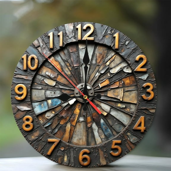 Rustic Metal Wall Clock Vintage Industrial Style Home Decor 10-Inch Silent Wooden Wall Clock, Battery Operated (AA Batteries Not Included), Artistic Home Decor