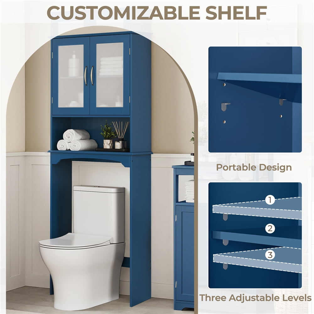 Yaheetech Free-Standing over-the-Toilet Storage Cabinet Shelf for Bathroom, Navy Blue