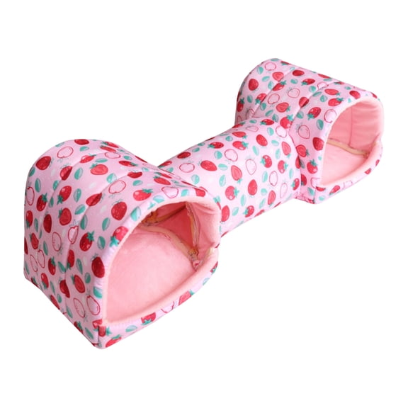 Guinea Pig Tunnel, Hamster Hideout, Guinea Pig Fleece, Small Pet Supplies, Winter Warmth, Strawberry Print, 1 Pc