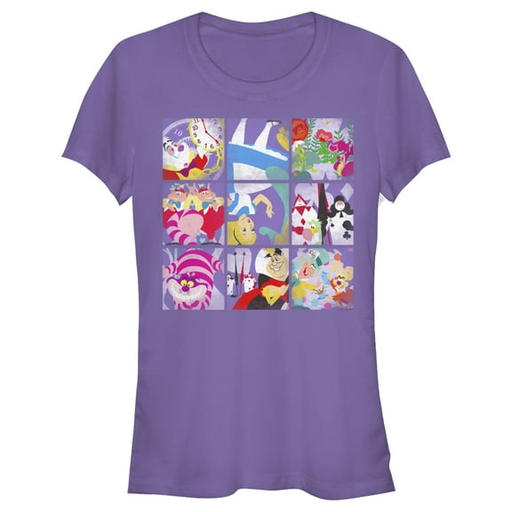 Junior's Alice in Wonderland Distressed Character Portraits Graphic Tee Purple Medium