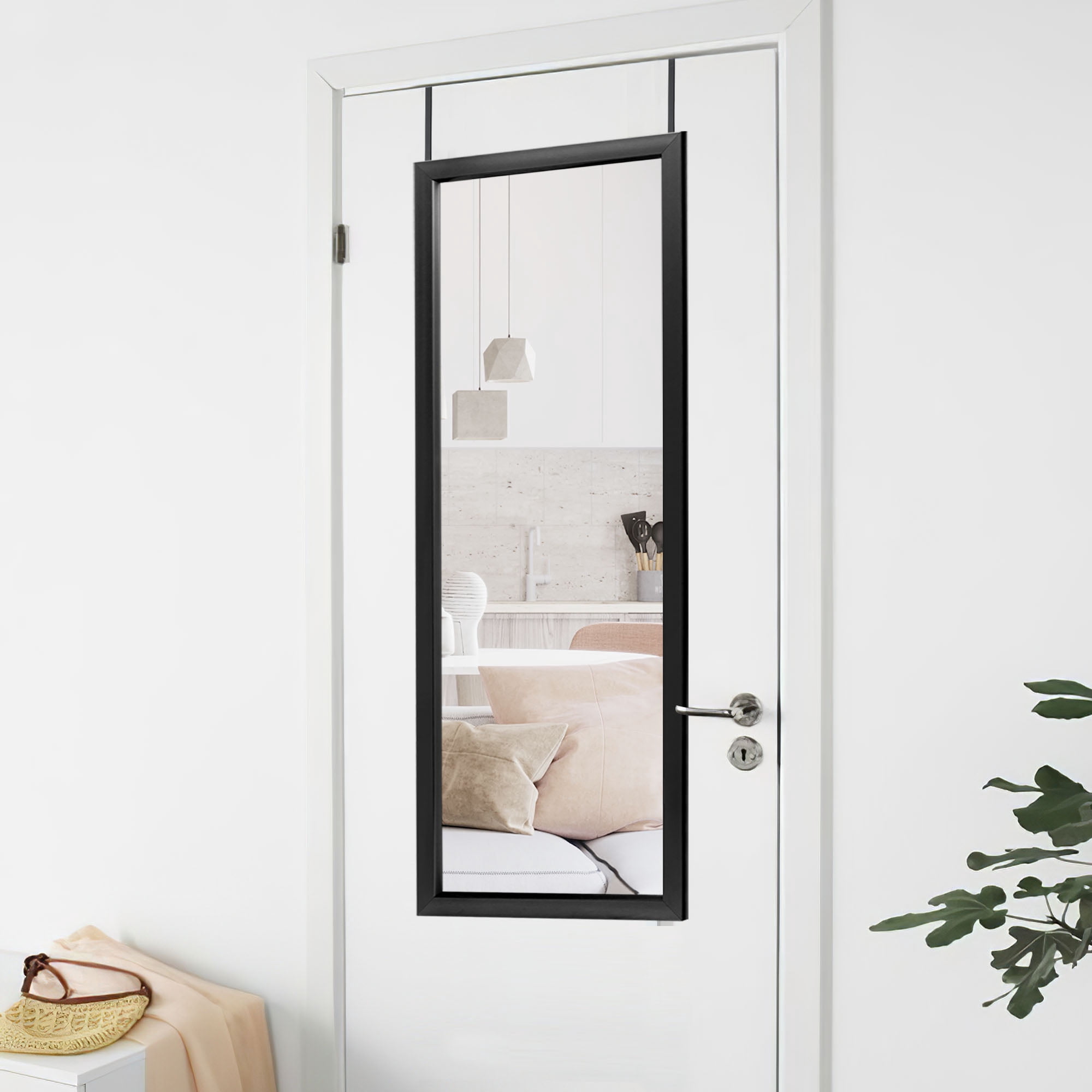 43"*18" Full Length Over the Door Mirror Rectangle Hanging Mirror for Bedroom Living room Black