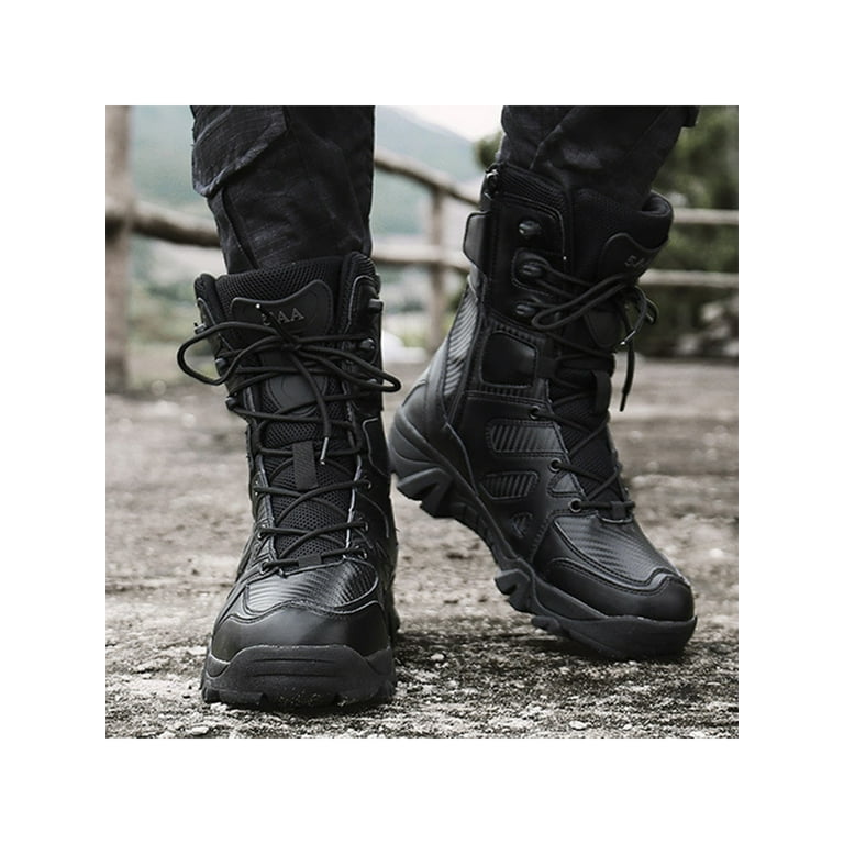 Kesitin Men Winter Warm Comfort Round Toe Tactical Boots Mens Walking  Breathable Work Booties Short Black 9