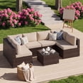 thumbnail image 3 of LazySunsets 7 Pieces Patio Conversation Set, Rattan Wicker Outdoor Sectionals with 6 Chairs and 1 Coffee Table, Off White/Brown, 3 of 9